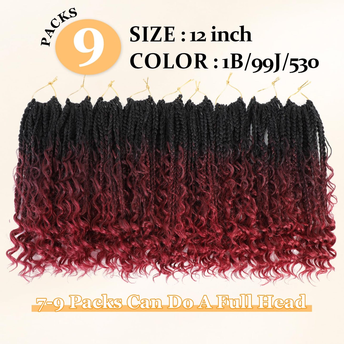 Yewell Goddess Box Braids Crochet Hair 12 Inch, 9 Packs Boho Box Braids for Black Women Pre-Looped (12Inch 9 Packs, T99J530)
