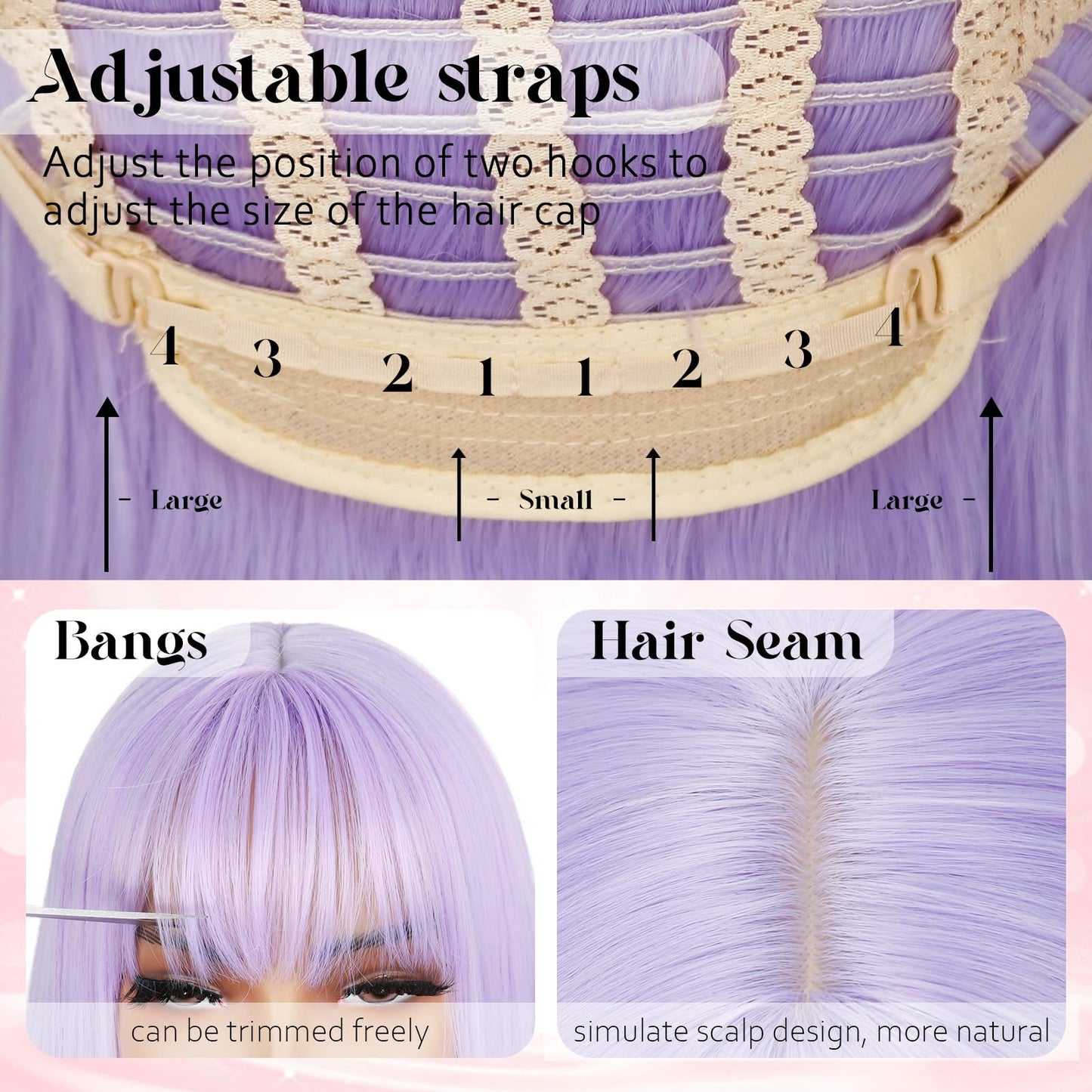 NOVFLKW Light Purple Long Straight Layered Wig with Bangs for Women 26 inch Put on Go Realistic Synthetic Fiber Heat Resistant Natural Wig for Girls Party Cosplay and Daily Use