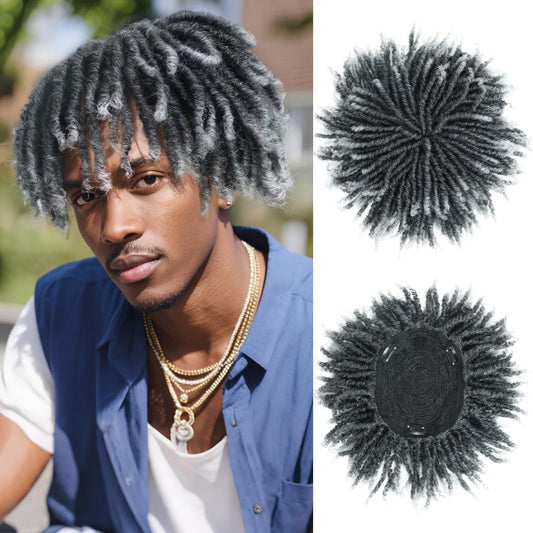 BECUS Hair topper Dreadlock Toupee Afro Fake Dreads Dread Lock Topper Toupee Hair for Men and Black Women Braids Braided Dreadlocks Afro Curly Synthetic Hairpieces Party Halloween(Gray)