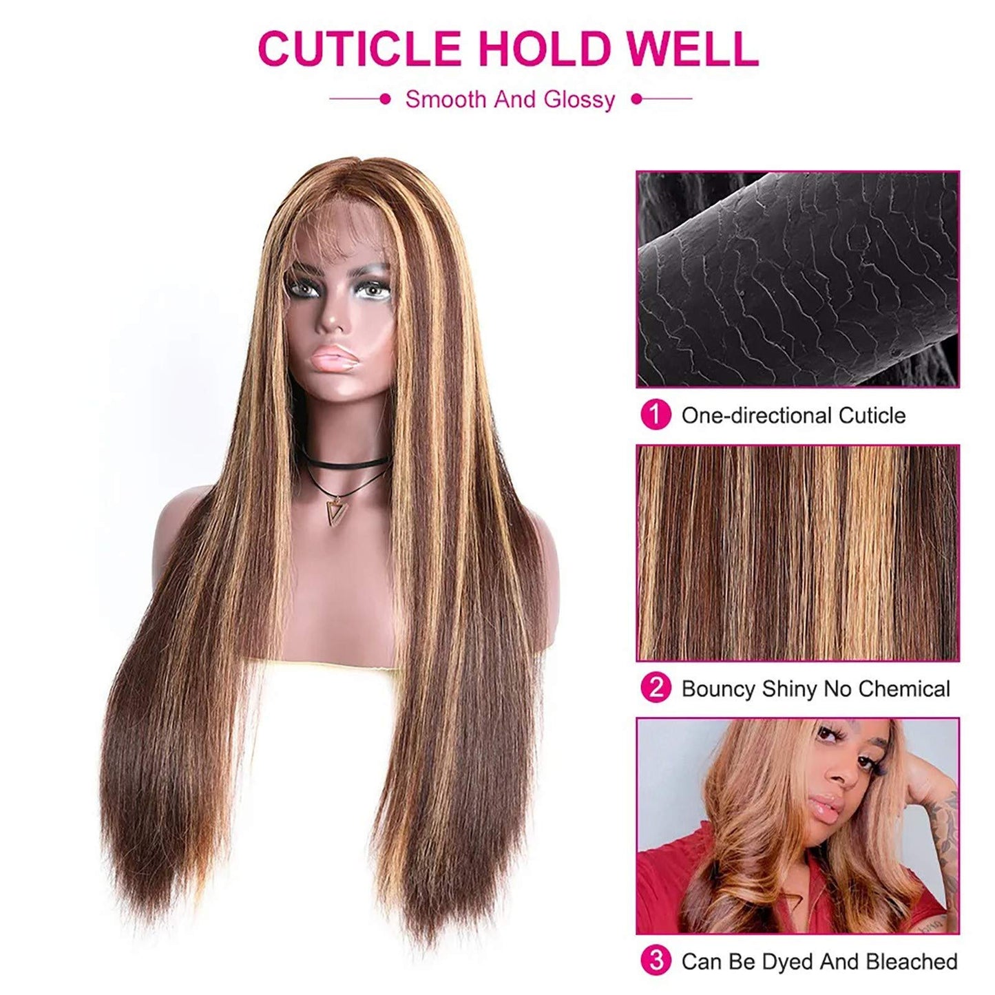 Design Hair Products Women Middle Highlights Wigs Long Part for Synthetic Brown Blonde Straight Mixed wig Osier Hair（A，16)