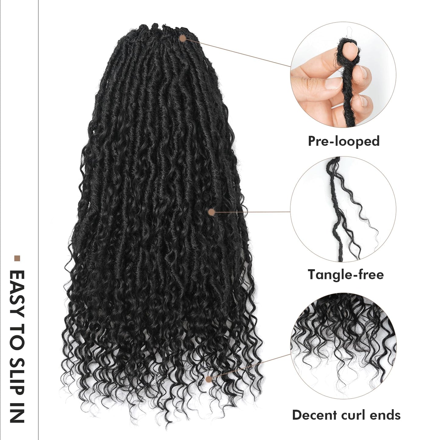 Toyotress Boho Human Hair Locs - 24 Inch 8 Packs Pre-Looped Crochet Hair For Black Women Natural Black Crochet Braids Faux Locs With Human Hair Curls Braiding Hair (24 Inch, 8P-1B)
