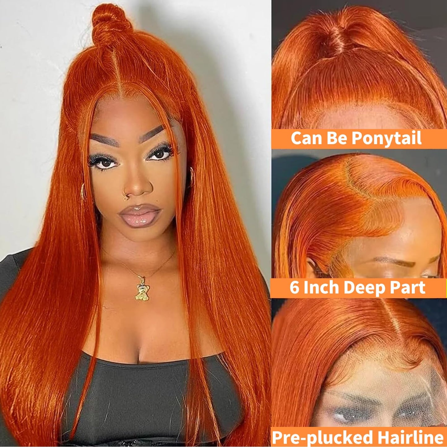 DJFG Ginger Wig Human Hair 13x6 HD Frontal 200% Density Ginger Lace Front Wigs Human Hair Pre Plucked 28 Inch Straight Wigs Human Hair Colored Glueless