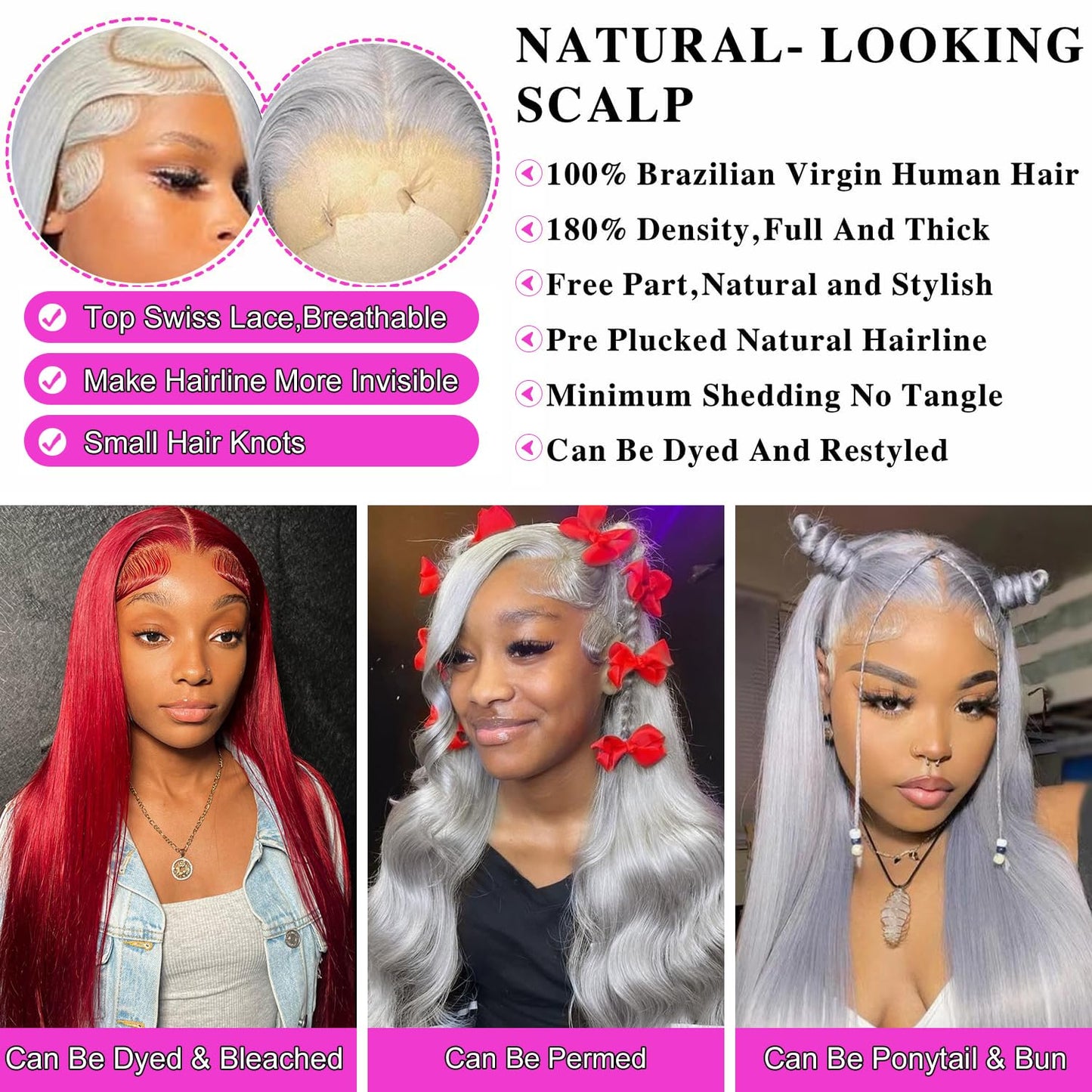 30 Inch Straight Grey Lace Front Wigs Human Hair 13x4 Silver Grey HD Lace Front Wig Human Hair Wear and Go Glueless Gray Wigs Pre Plucked with Baby Hair Grey Hd Lace Frontal Wig For Black Women