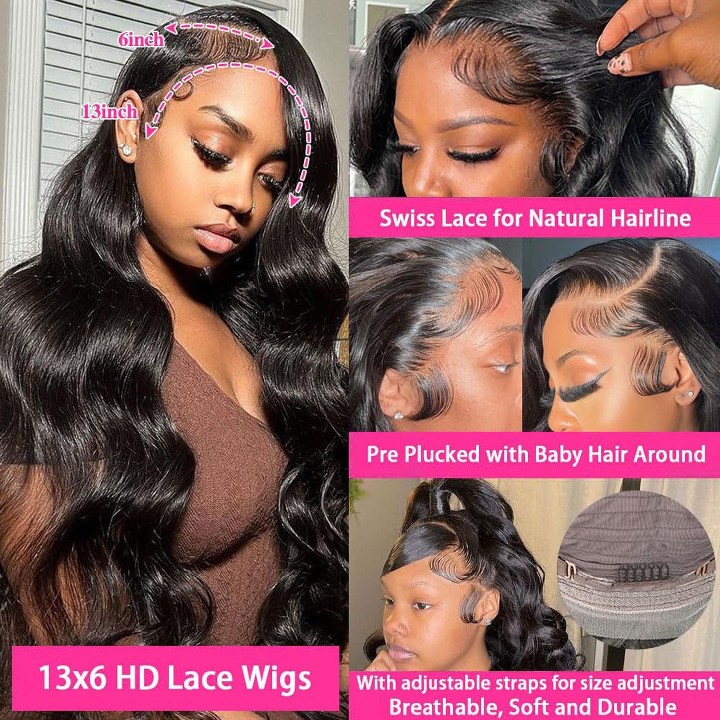 Sdeycui Lace Front Black Wigs Human Hair 13x6 HD Body Wave Wigs 20 Inch Curly Natural Glueless Wig for Women Pre Plucked