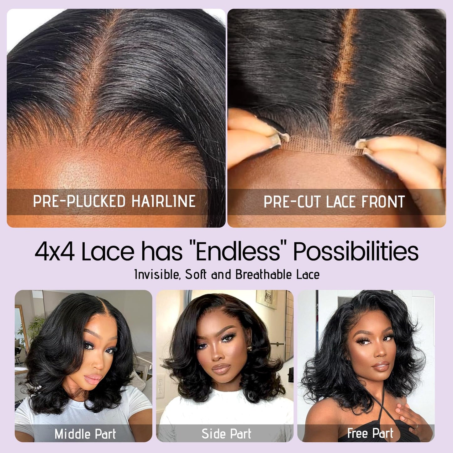 UVVUVV Bob Wig Human Hair Glueless Wigs Human Hair Pre Plucked Pre Cut 180% Density 4x4 HD Lace Closure Body Wave Bob Wigs for Black Women 8 Inch (4x4 Body Wave, 8 Inch)