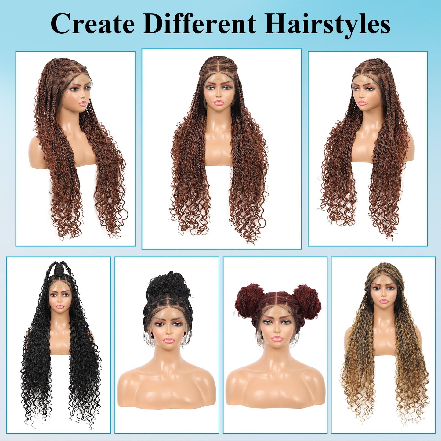 Olymei 360° HD Full Lace Knotless Braided Wigs for Black Women Boho Braided Wigs with Baby Hair Box Braid Wig Premium Synthetic Braid Lace Front Wig with Curly End Brown 36"