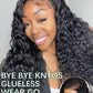 KLAIYI Bye Bye Knots Glueless Wig Pre Cut Water Wave HD Lace Front Wigs Human Hair Pre Bleached Pre Plucked Ready to Go Wigs for Women 30S Easy to Wear Put On and Go Curly Wig Beginner Friendly 26inch