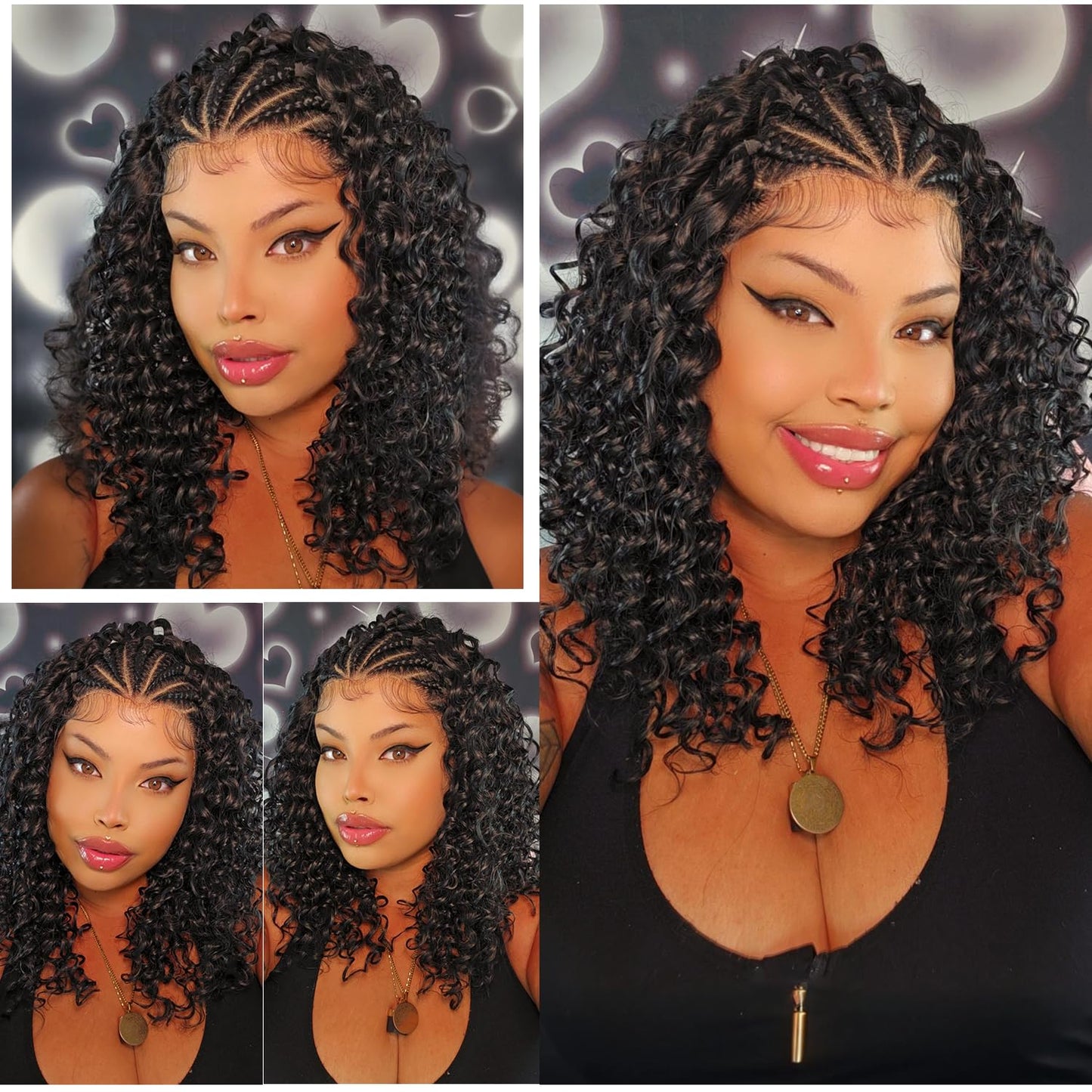 Quantum Love Braided Wigs for Black Women Braids Cornrows Lace Curly Wigs 16 Inch Lace Frontal Braided Fully Curly Bob Synthetic Glueless Wig