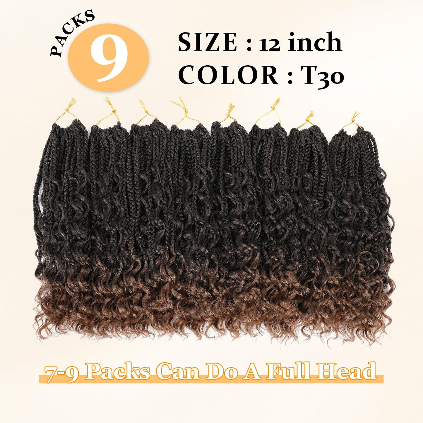 Yewell 9 Packs Goddess Box Braids Crochet Hair Boho Crochet Box-Braids With Curly Ends Crochet-Hair For Black Women, 12 Inch Pre Looped Bohemian Crochet Box-Braiding (12Inch 9 Packs,T30)
