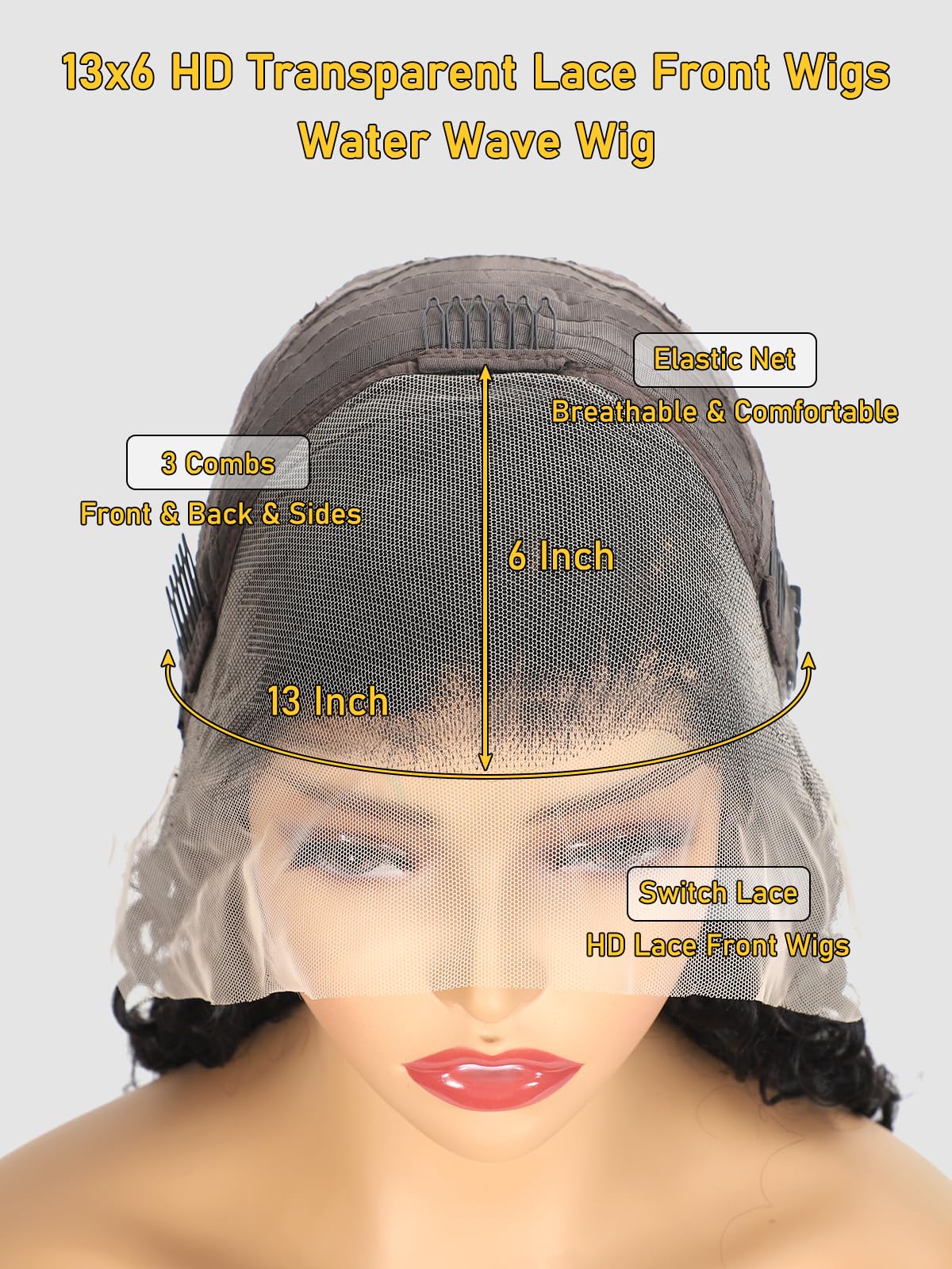 ALYOGA 13x6 Water Wave Lace Front Wigs Human Hair 200 Density Pre Plucked with Baby Hair Water Wave Wigs for Women Glueless Natural Color 22 inch