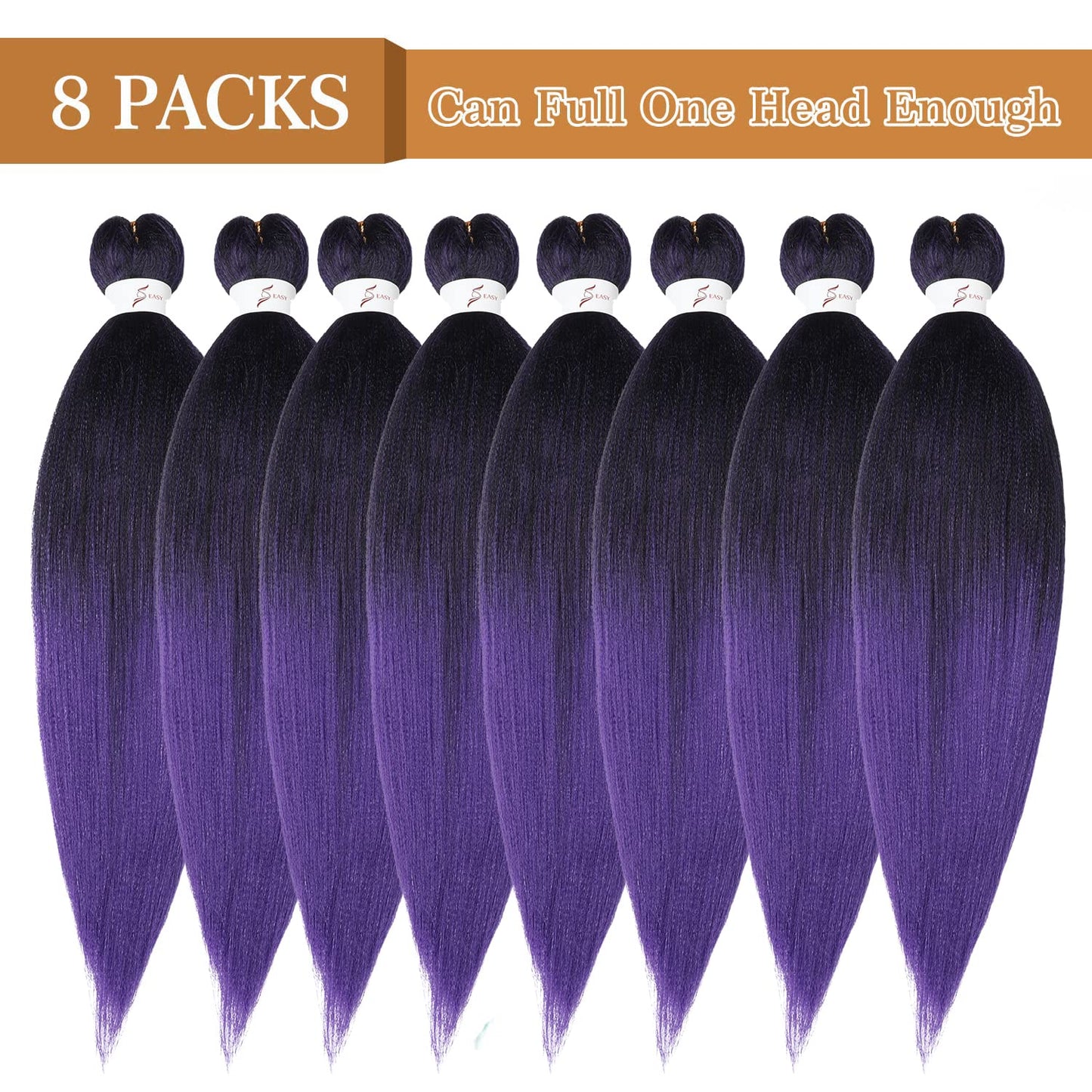 Pre Stretched Braiding Hair, 20 inch Braiding Hair, 8 Packs Soft Yaki Texture,No Itch, Hot Water Setting Synthetic Hair Extensions for Braids (20in,1B/Purple)