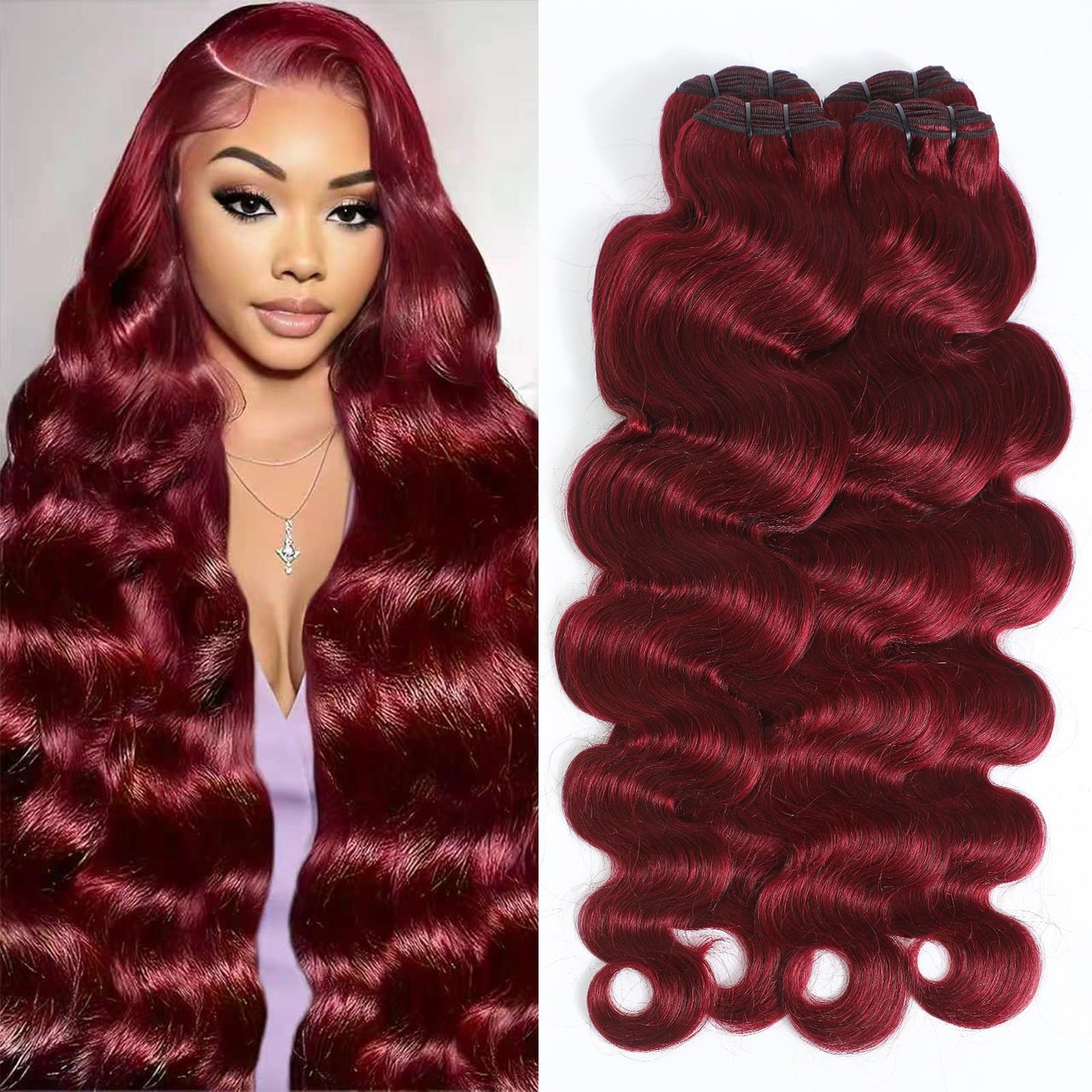 Ciracevi 99J Red Body Wave Human Hair Bundles 15A Raw Indian Hair Bundle burgundy Body Wave Bundles Hair Extensions(4 bundles 18 20 22 24)