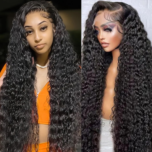 ALYOGA 13x6 Deep Wave Lace Front Wigs Human Hair 200 Density Pre Plucked with Baby Hair Water Wave Wigs for Women Glueless Natural Color 32 inch
