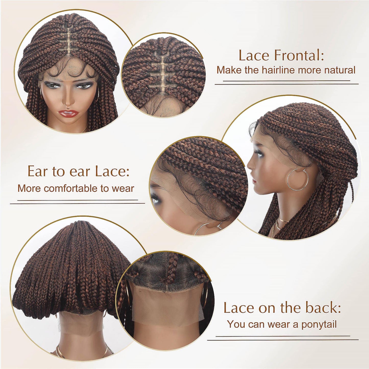 Alebery 36" Full Lace Knotless Box Braided Wigs for Black Women Knotless Box Braids Lace Front Wig with Baby Hair Lightweight Synthetic Lace Frontal Dark Brown Cornrow Twisted Braided Wigs (1B/30)