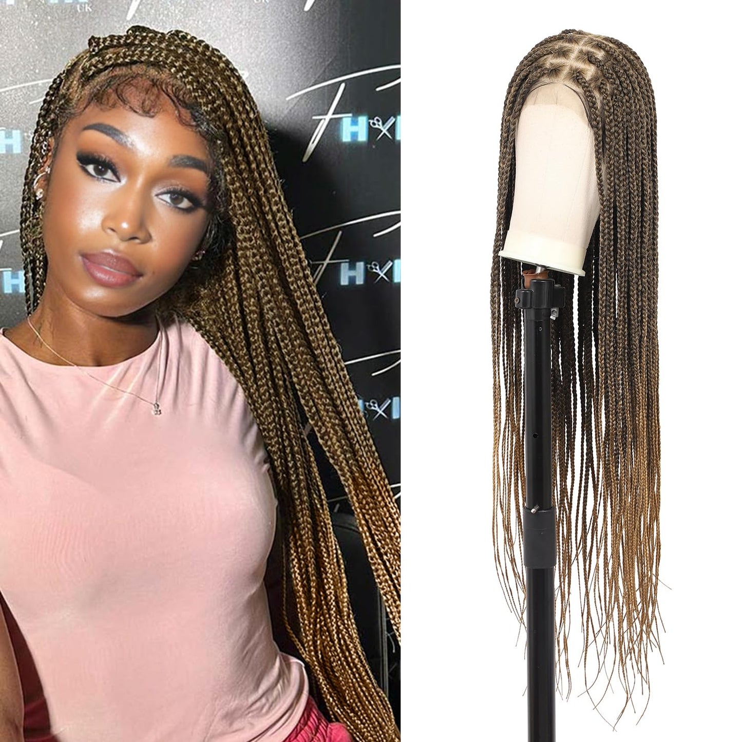 Olymei 360° Hd Full Lace Knotless Braided Wigs for Women Box Braid Wig with Baby Hair Premium Synthetic Long Light Brown Braided Lace Front Wigs 36Inch