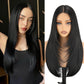 NOSTALGIA Black Wear and Go Glueless Wigs Straight Lace Front Wig Pre Cut Glueless Synthetic Layered Wig 24 Inch Middle Part Closure Wig For Women
