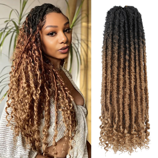 6 Packs Goddess Locs Crochet Hair, 18 Inch Straight Faux Locs Crochet Braids, Pre-Looped Curly Soft Synthetic Ombre Braiding Hair Extensions for Black Women(18 Inch, 6 Packs, 1B/27#)
