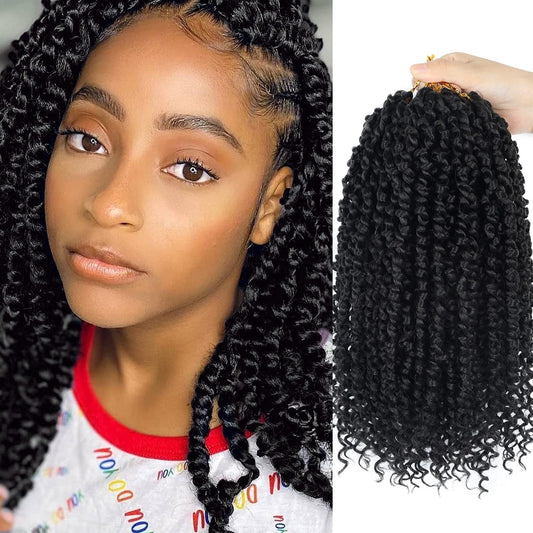 BILEAF Pre-twisted Passion Twist Crochet Hair for Women 8 Packs Curly Crochet Hair Pre Looped 12 Inch Ombre Passion Twist Hair, Short Passion Twists Hair Crochet Passion Twists Crochet Boho Braids 1B