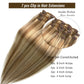 Hair Extensions Clip in Human Hair, Golden Blonde to Light Blonde Highlights Remy Human Hair Clip in Extensions 7 Pieces 70G Double Wefts 14 Inch Clip in Hair Extensions for Fine Hair Women