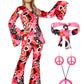 Haysandy Disco Costume Women 70s Hippie Bell Bottom Outfit, Rose Red