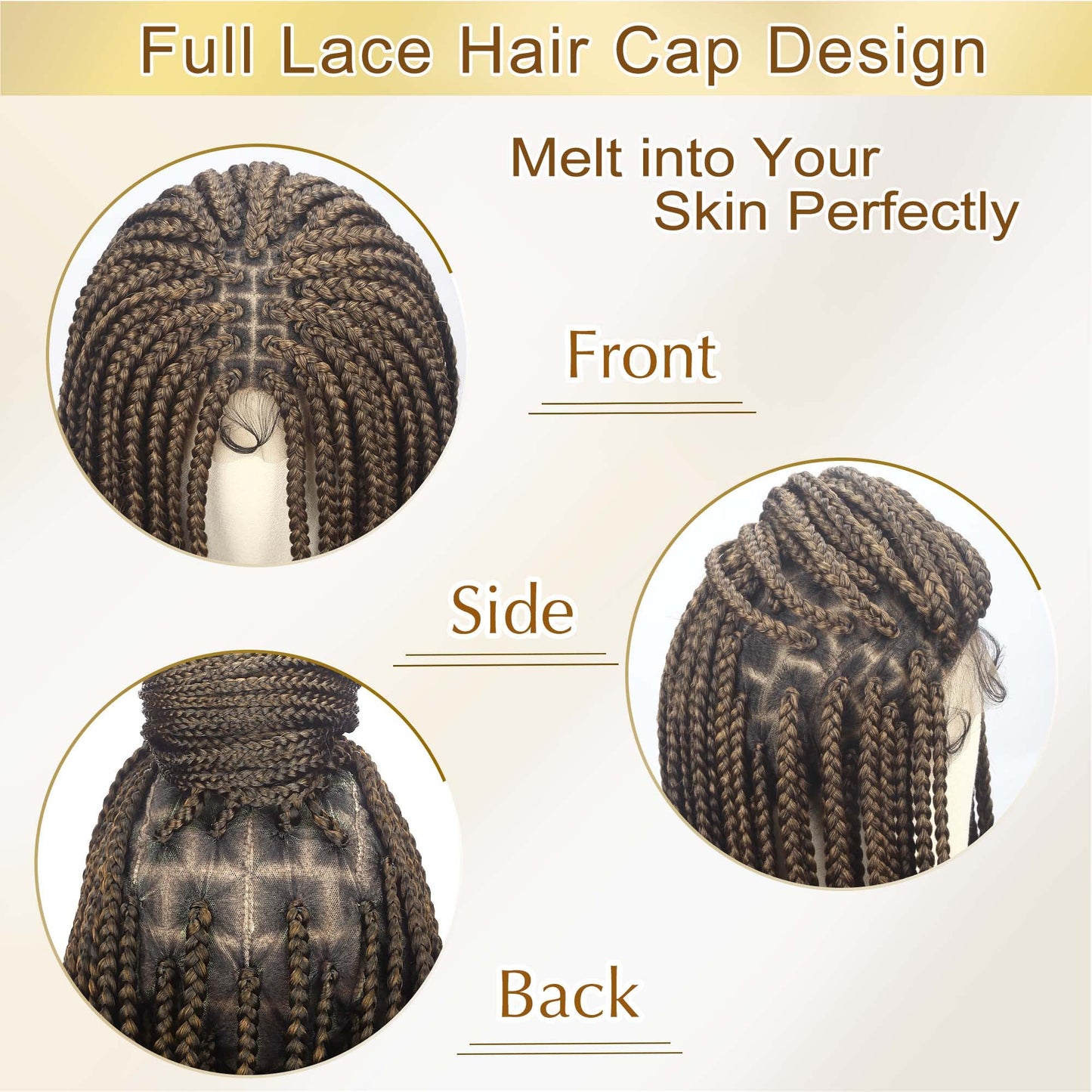 Alebery 36" Full Lace Knotless Box Braided Wigs for Black Women Knotless Box Braids Lace Front Wig with Baby Hair Lightweight Synthetic Lace Frontal Light Brown Cornrow Twisted Braided Wigs (1B/27)