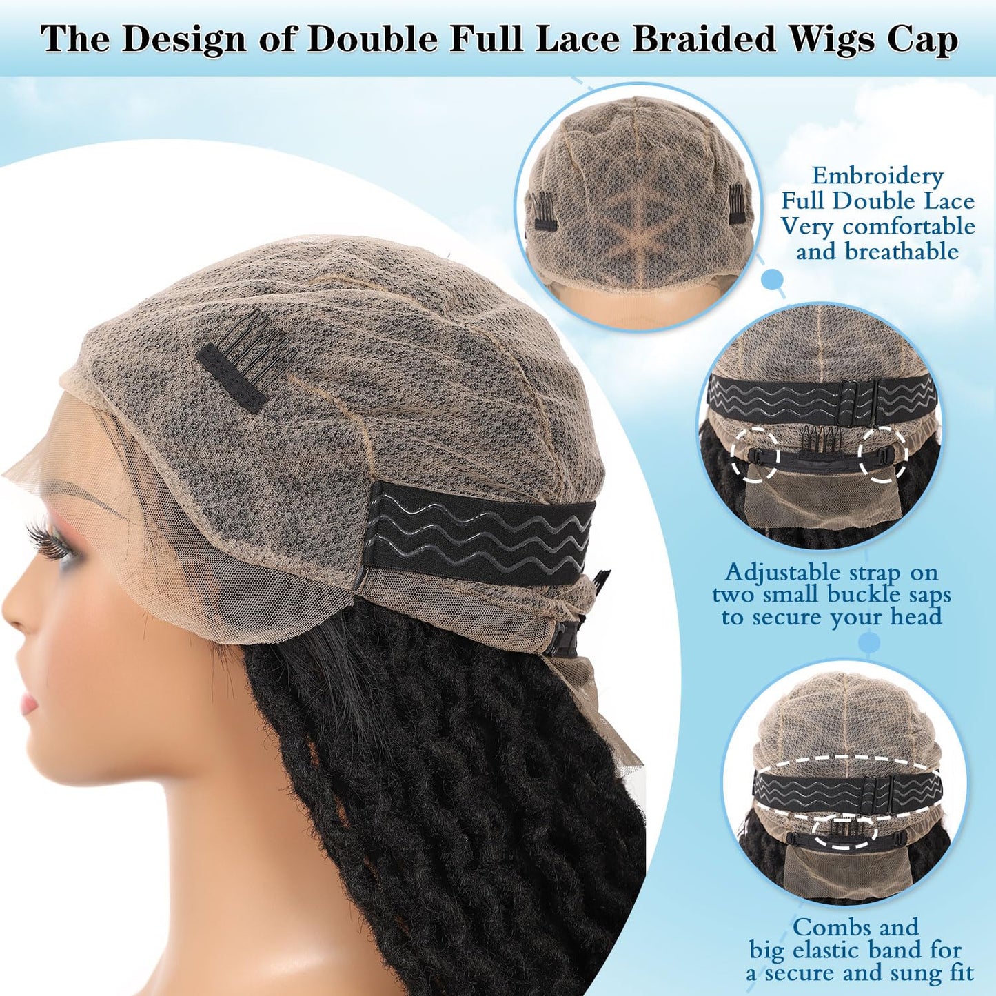 Olymei Locs Braided Wigs for Black Women Knotless Braided Wigs Loc Braided Wig with Baby Hair Full Double Lace Black Curly Locs Braided Wigs,38" Full Double Lace