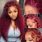 ANDRIA 13x4 HD Transparent Lace Front Wigs 26 Inch Wine Red Deep Wave with Baby Hair Pre-Plucked Glueless Burgundy 200% Density Natural Color Long Synthetic Deep Curly Wigs For Black Woman