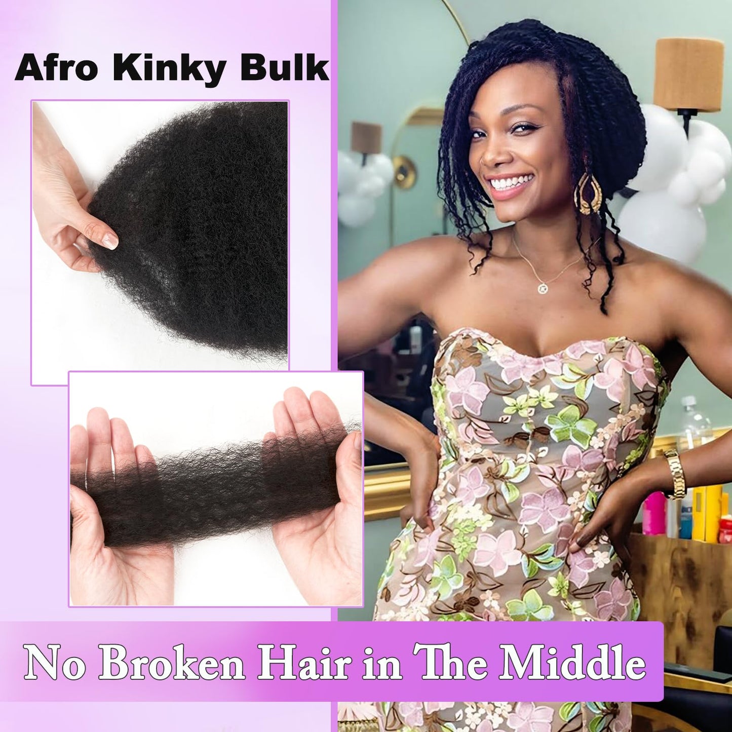 Afro Kinkys Bulk Human Hair, 20 Inch 50g 4C Afro Kinky-Curly Human Hair Bulk for Mini Twist Dreadlocks Extensions Repair Locs Natural Black Quality Cuban Kinky Braiding Hair Extension