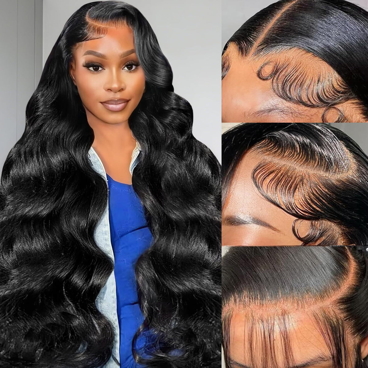 Zalvian 13x6 Lace Front Wigs Human Hair Pre Plucked Real HD Transparent Body Wave Lace Front Wigs Human Hair Real 180% Density Glueless Wigs with Baby Hair for Women Natural Black 36 Inch