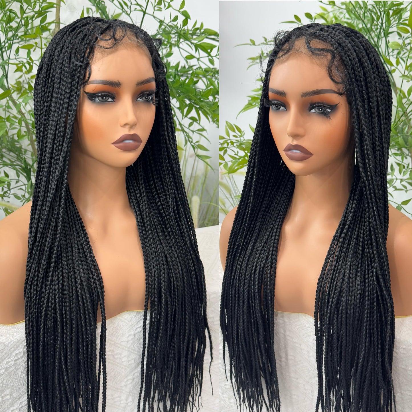 Suntefic Box Braided Wigs for Black Women Glueless Box Braids Wig with Baby Hair Double Full Lace Front Braid Wig Human Hair Blended Braided Wigs (Box Braid（Black）