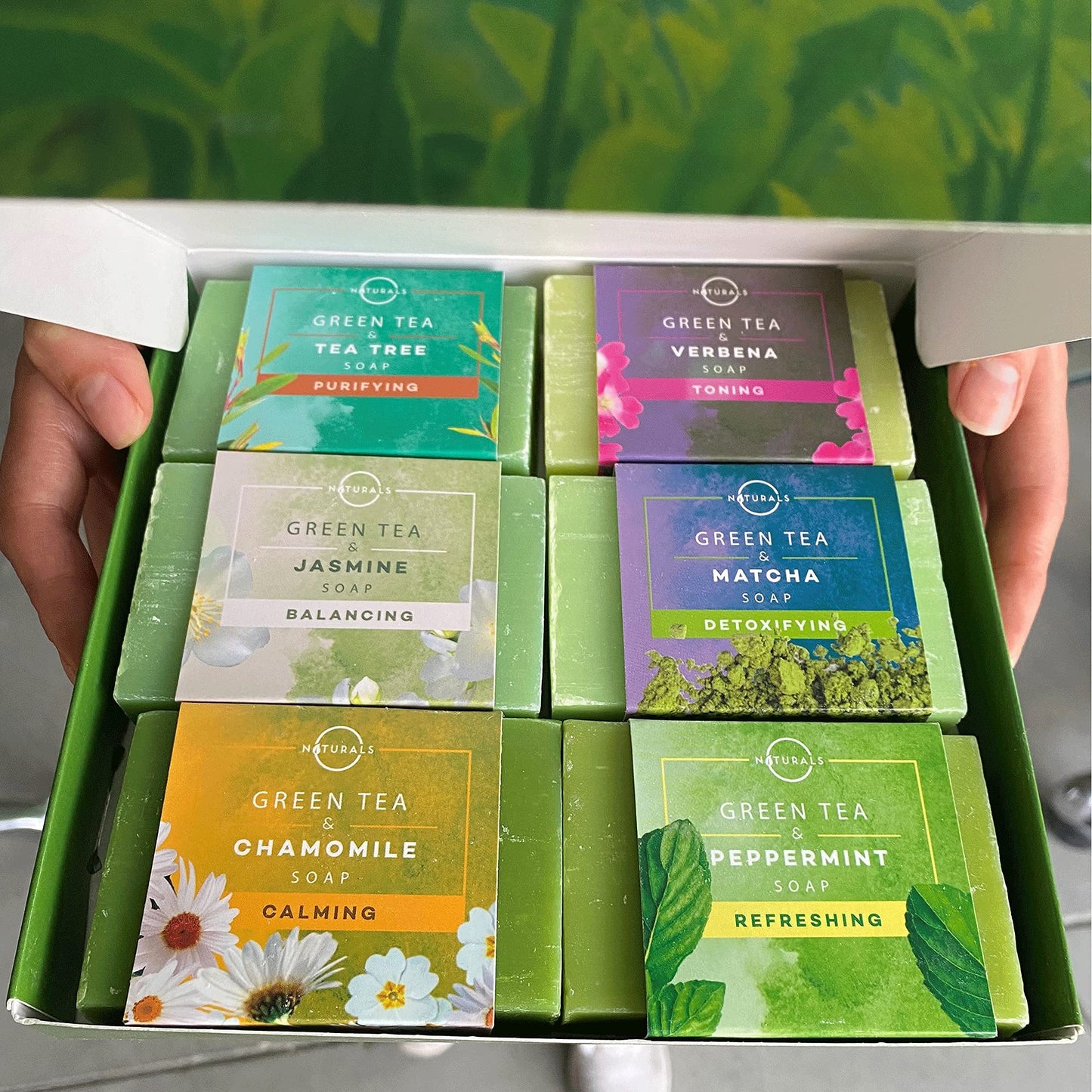 O NATURALS 100% Natural Bar Soap - Gift Set - Organic Ingredients & Essential Oils - Spa Gifts for Women & Men, Body Wash & Face Soap - 6PC Green Tea Soap Collection