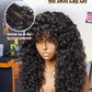 GORGIUS Shaggy Haircuts Natural Black Curly Wig with Bangs Crafted with Style-Archive Technology: Premium Fiber & Remy Human Hair Blended, Realistic Look with True Scalp