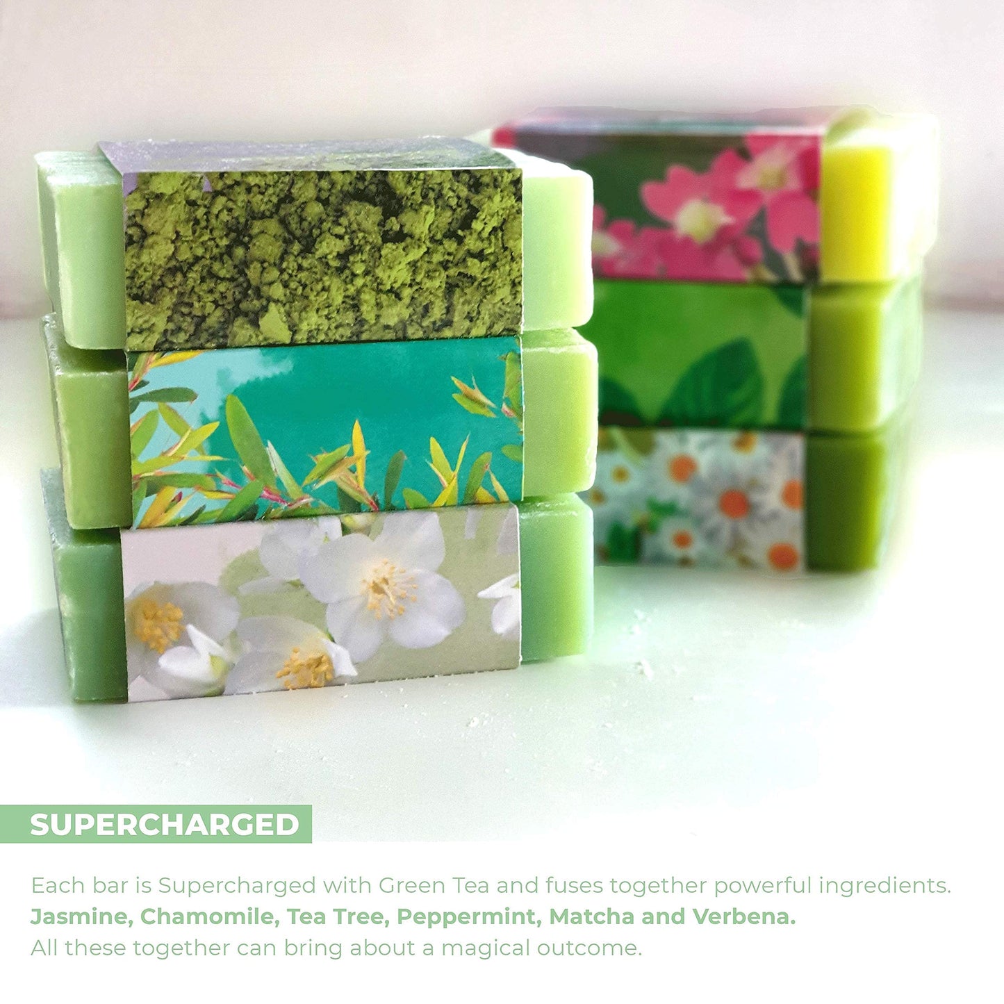 O NATURALS 100% Natural Bar Soap - Gift Set - Organic Ingredients & Essential Oils - Spa Gifts for Women & Men, Body Wash & Face Soap - 6PC Green Tea Soap Collection