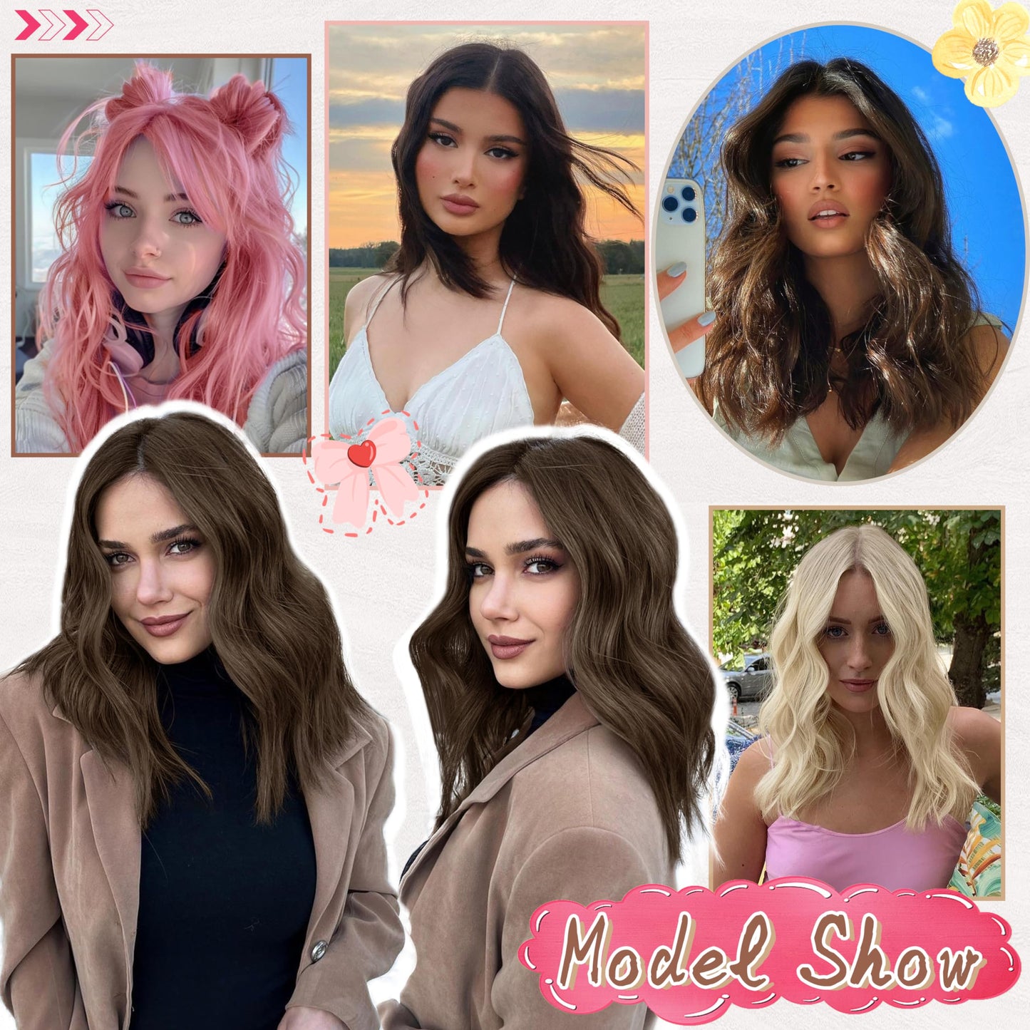 BUPPLER Ombre Blonde Wig 18 Inch Medium Length Wigs for Women Middle Part Synthetic Hair Wavy Wig with Upgraded Strands,Natural Hair Wig for Daily Party/Halloween Use 18Inch,Ombre Blonde