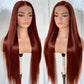 BlackSwern 13x6 Reddish Brown Lace Frontal Wigs, HD Glueless Synthetic Straight Lace Front Wig Pre-Plucked, Ready to Wear Similar Human Hair 200 Density, 32inch #33b reddish brown