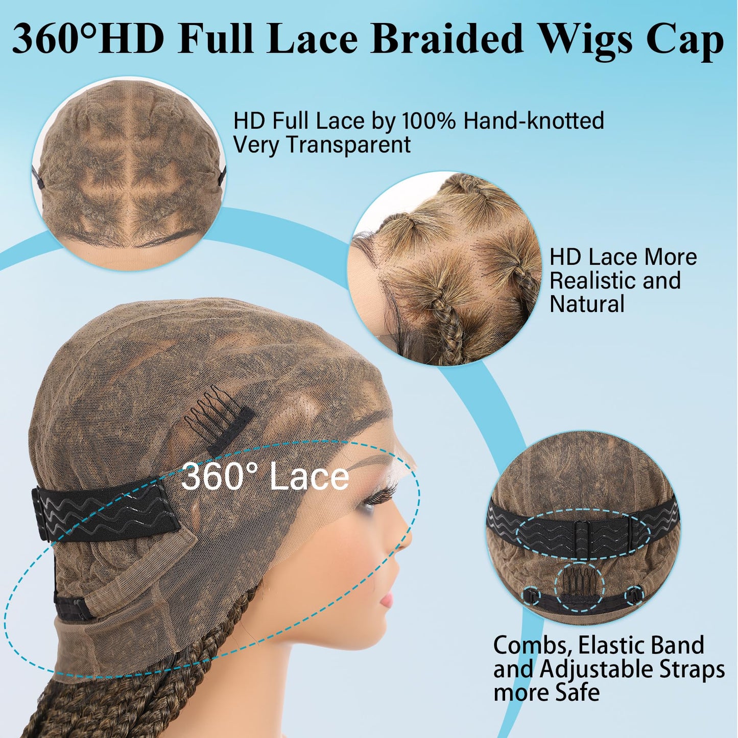 Olymei 360° HD Full Lace Large Square Knotless Braided Wigs for Women Box Braid Wig with Baby Hair Long Light Brown Premium Synthetic Braided Lace Front Wigs 36"