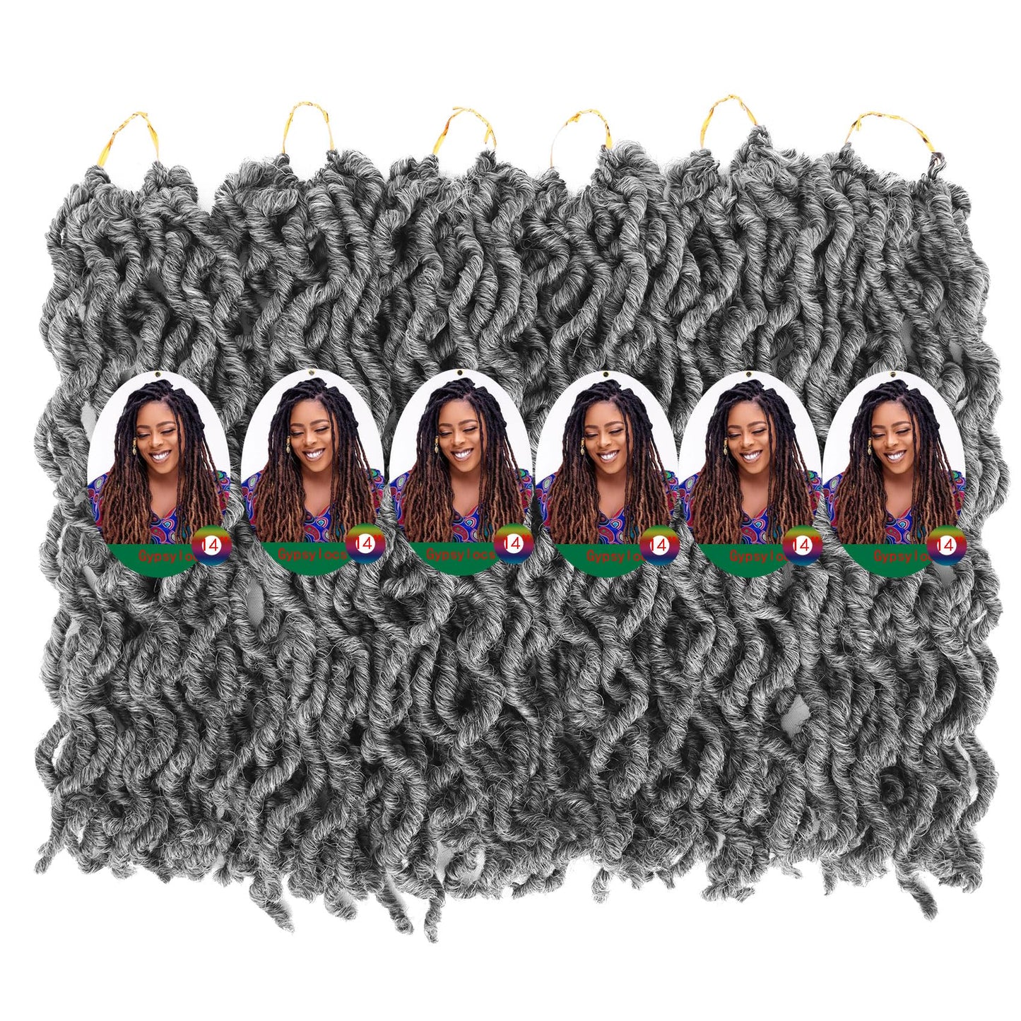 6 Packs Goddess Faux Locs Crochet Hair 14 Inch Grey Crochet Hair for Black Women, Pre looped Gypsy locs Crochet Braids Mix Silver Grey Soft Wavy Dreadlocks Hair Extensions,MGrey