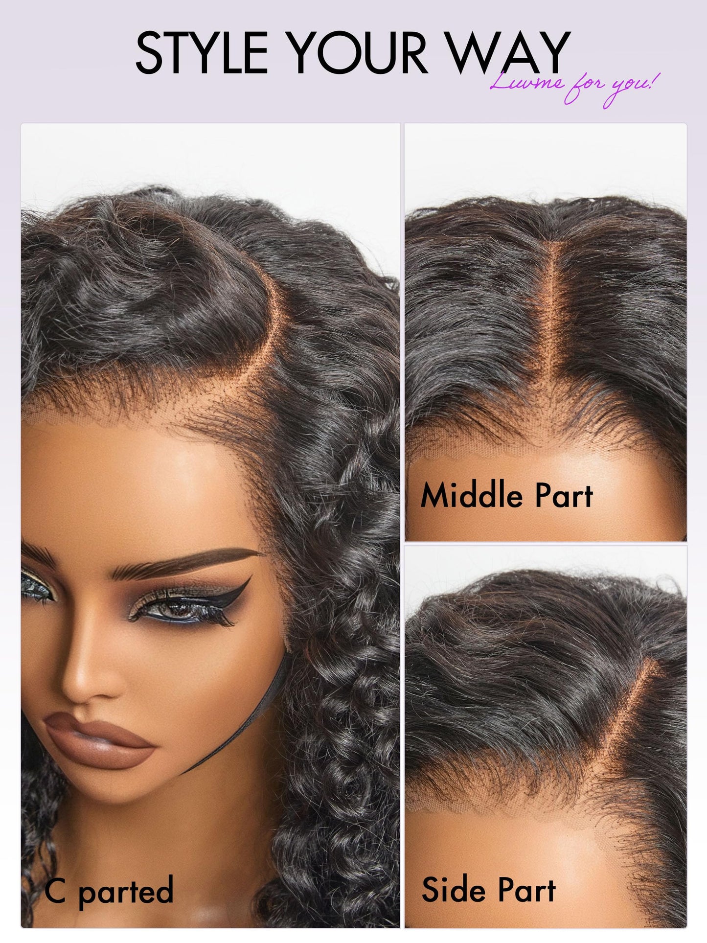 LUVME HAIR Flexi-Fit Invisi Drawstring Wig 13x4 Lace Wig PreMax Lace Wigs Water Wave Curly Lace Front Wigs Human Hair Pre Cut Plucked Lace Frontal 28 Inches Natural Black