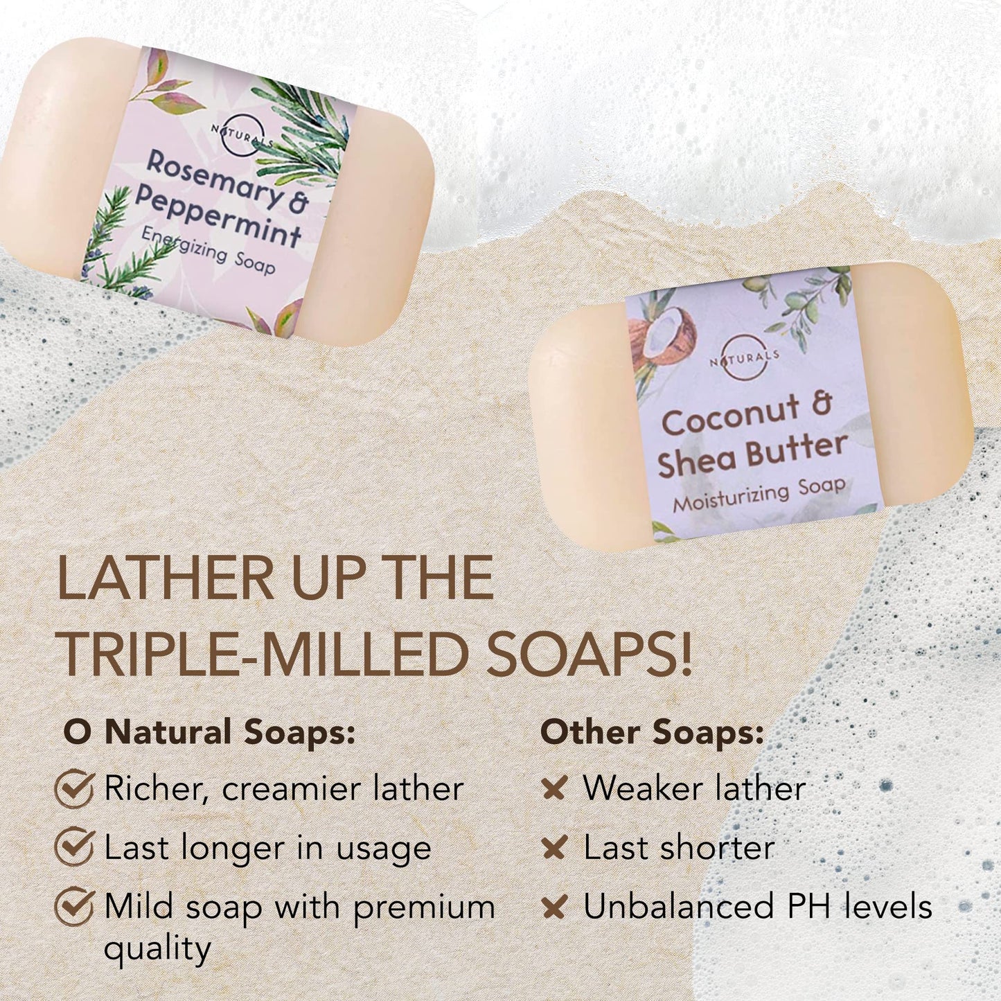 O NATURALS 100% Natural Bar Soap - Gift Set - Organic Ingredients & Essential Oils - Spa Gifts for Women & Men, Body Wash & Face Soap - 6PC Natural Collection