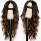 AISI HAIR Long Wavy Brown with Blonde Highlight Lace Hairline Wigs for Women, Middle Part Synthetic Heat Resistant Wig for Daily Party-26 Inch