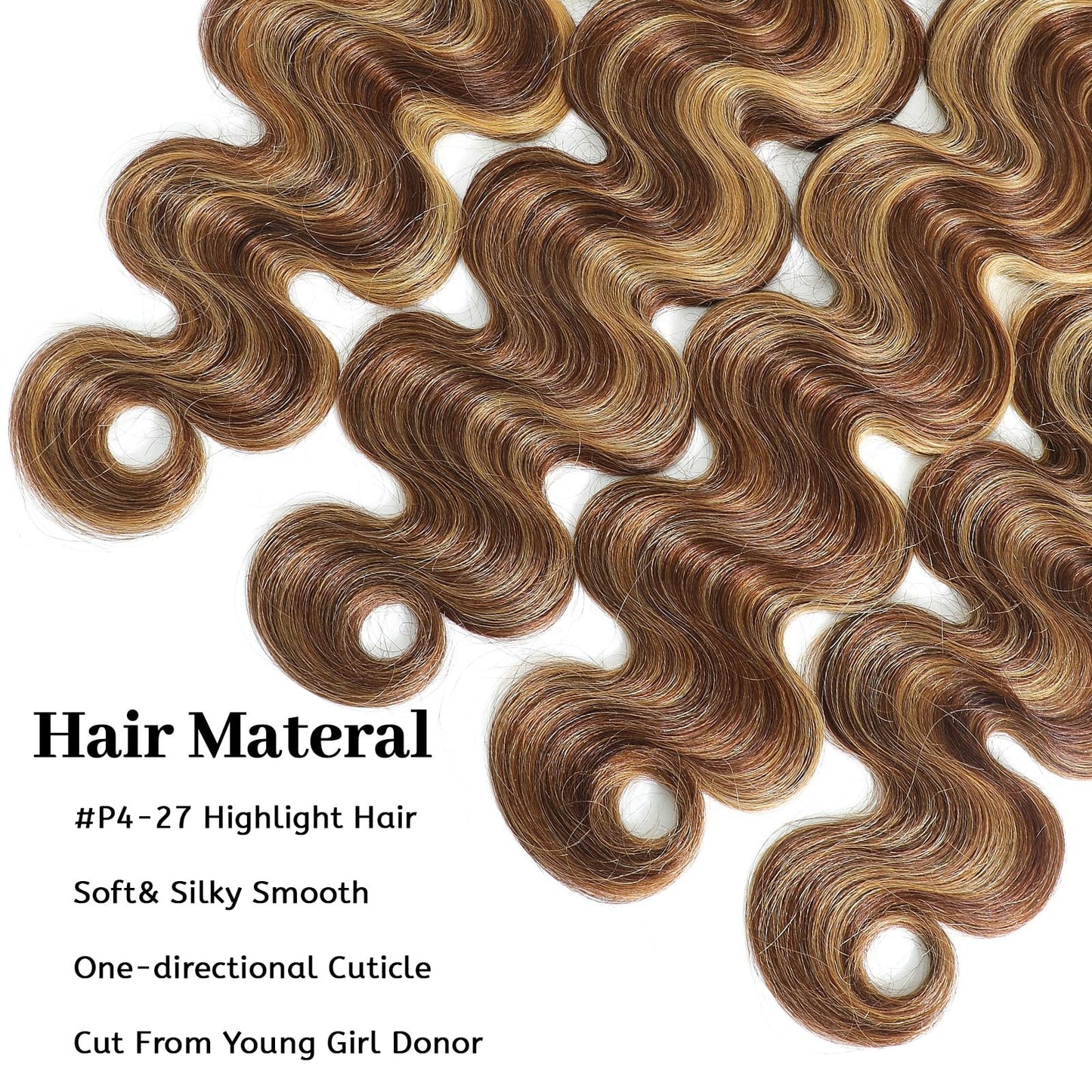 Ciracevi P4/27 Human Hair Bundles Highlight Body Wave Bundles Human Hair 15a Raw Indian Hair Body Wave Blonde 100% Bundles Hair Extensions(4 bundles 18 20 22 24)