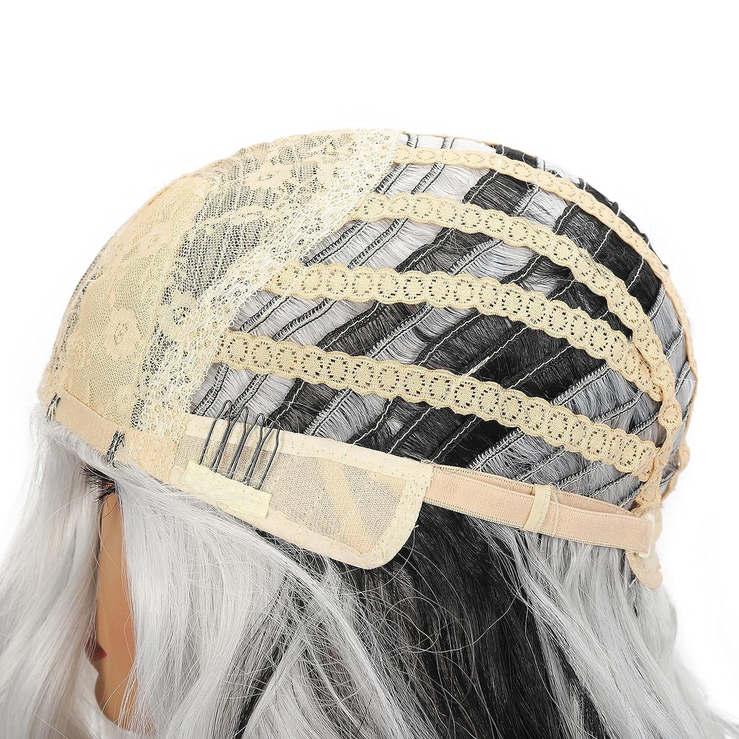 Sabosi Long White Grey Wig for Women Streak Colorful Wavy Wig Side Part Wave Highlight Wavy Wigs Natural Synthetic Hair Wig for Daily Party Use
