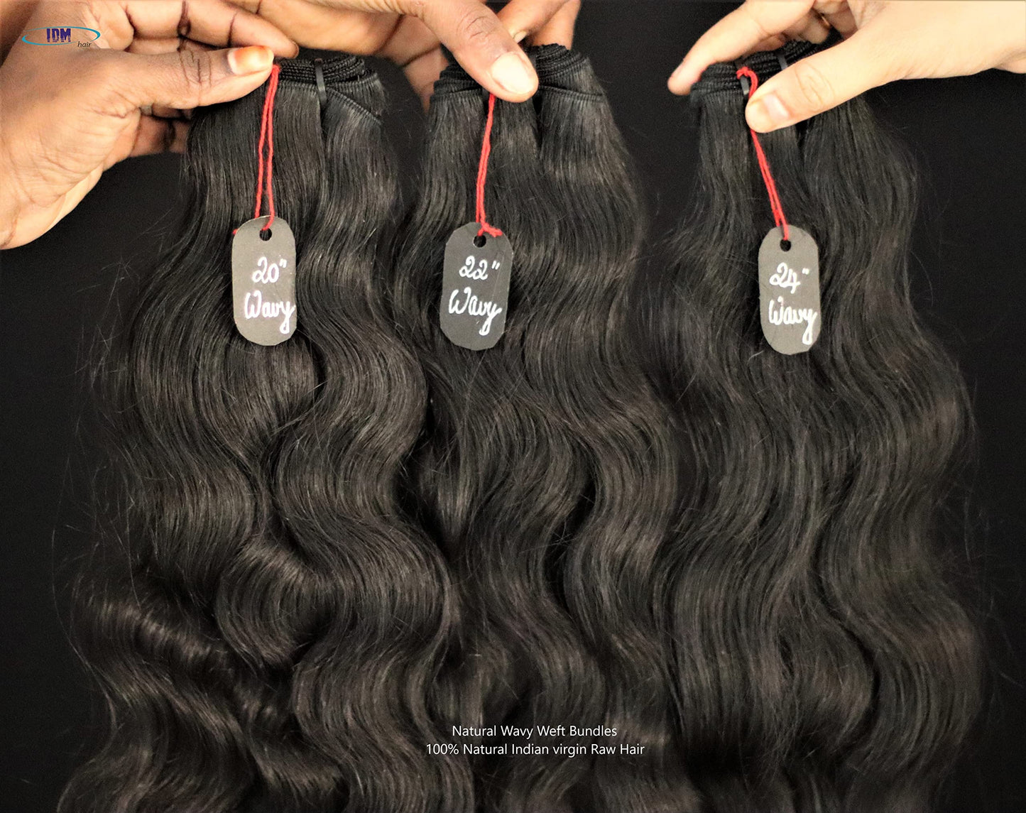 IDM INDIA 3 Bundles of 20” 22” 24” Wavy 100% natural Indian virgin temple raw hair extensions unprocessed and not treated with any kind of chemicals. Single donor raw hair weft bundles