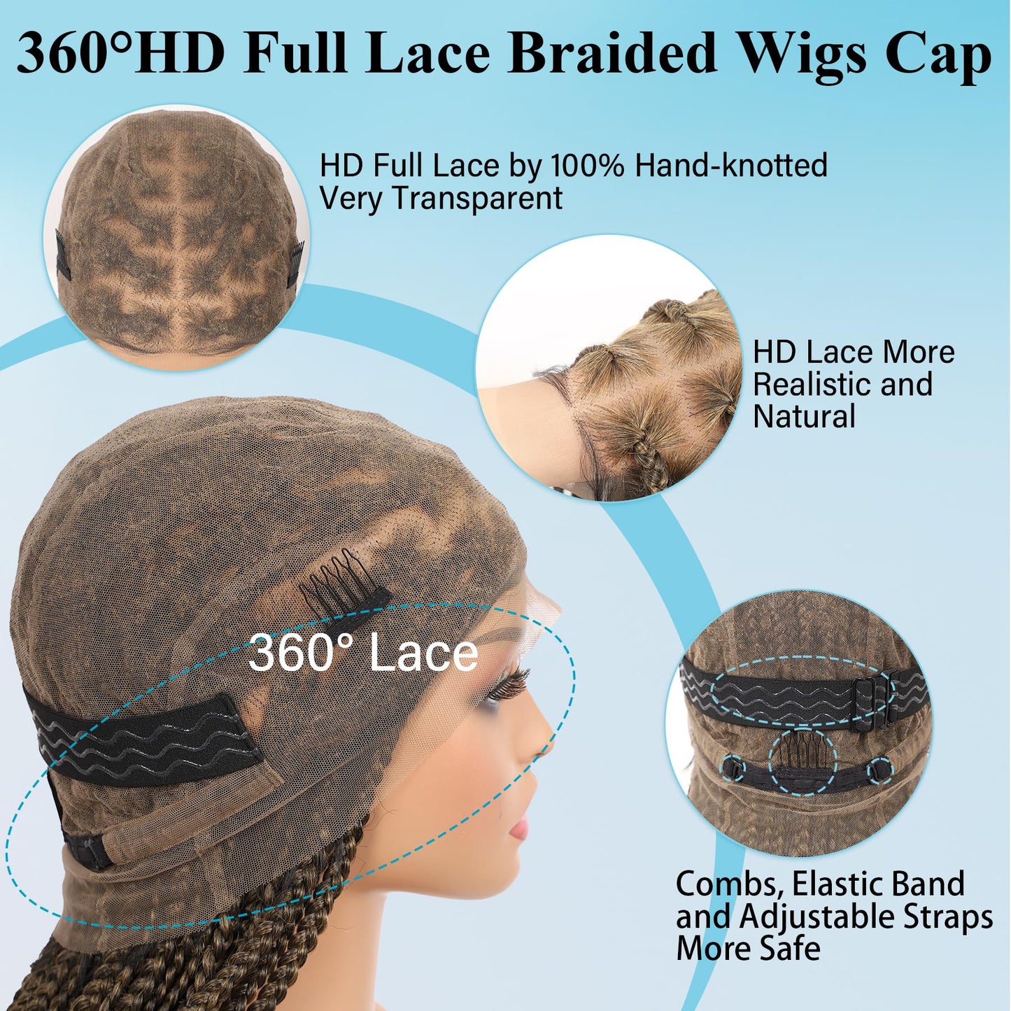 Olymei 360° Hd Full Lace Knotless Braided Wigs for Women Box Braid Wig with Baby Hair Premium Synthetic Long Light Brown Braided Lace Front Wigs 36Inch