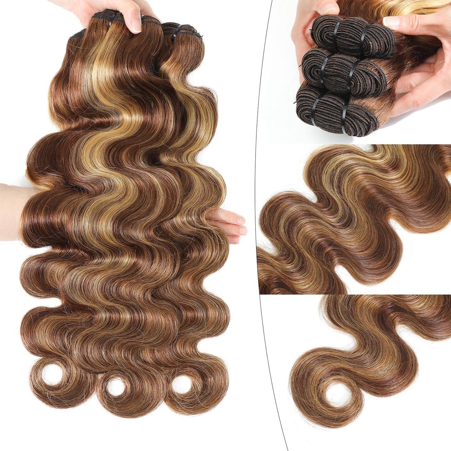 Ciracevi P4/27 Human Hair Bundles Highlight Body Wave Bundles Human Hair 15a Raw Indian Hair Body Wave Blonde 100% Bundles Hair Extensions(3 bundles 20 22 24)
