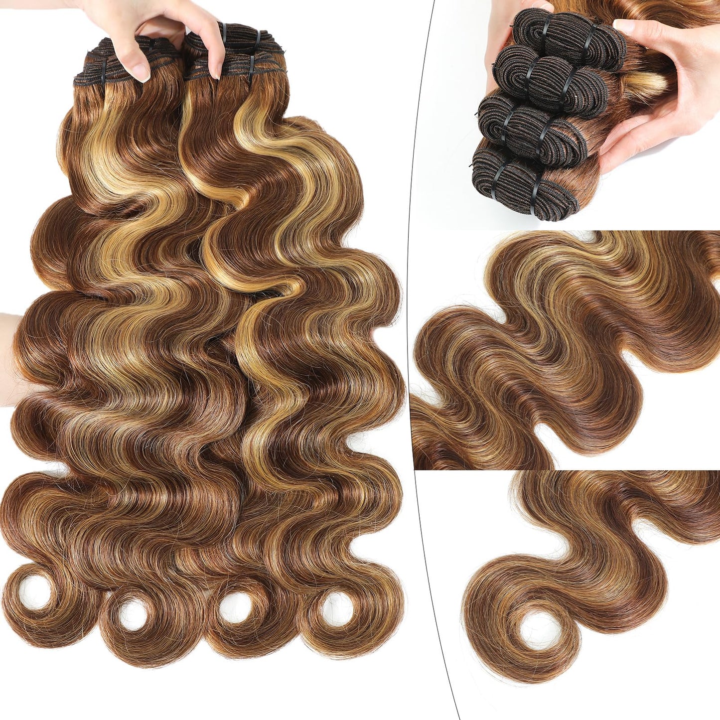 Ciracevi P4/27 Human Hair Bundles Highlight Body Wave Bundles Human Hair 15a Raw Indian Hair Body Wave Blonde 100% Bundles Hair Extensions(4 bundles 18 20 22 24)