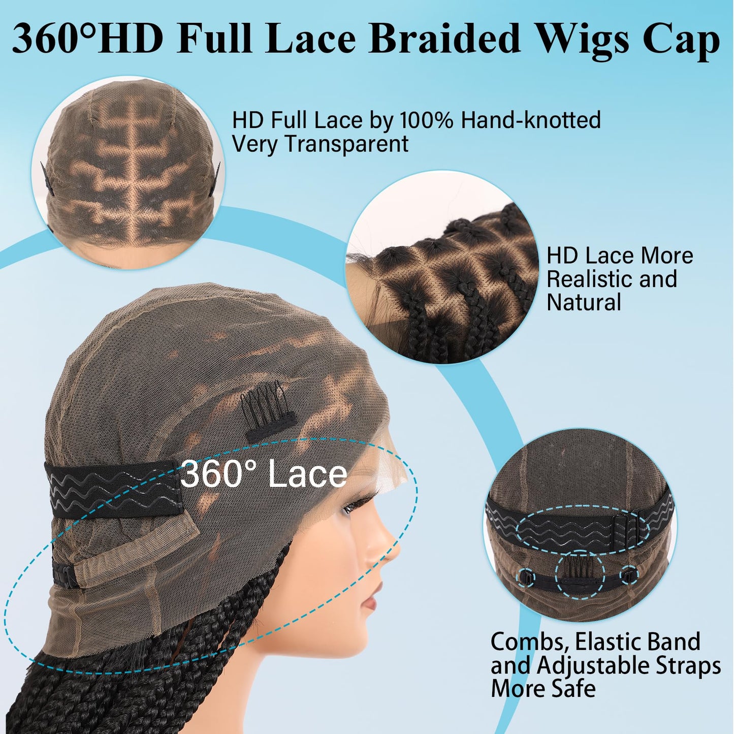 Olymei 360° Hd Full Lace Knotless Braided Wigs for Women Box Braid Wig with Baby Hair Premium Synthetic Long Black Braided Lace Front Wigs 36"