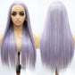 Fugady Long Light Purple Highlighted Glueless Straight Lace Front Wig Lavender 200 Density Pre Plucked Synthetic Heat Resistant Wig With Baby Hair Colorful Lace Wigs For Women Cosplay Party 26 inch