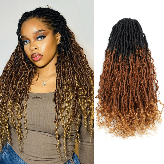 Toyotress Boho Human Hair Locs - 14 Inch 8 Packs Pre-Looped Crochet Curls, 3 Tones Ombre Brown With Curly Ends Braiding Hair Extensions (14 Inch, 8P-OT30/27)