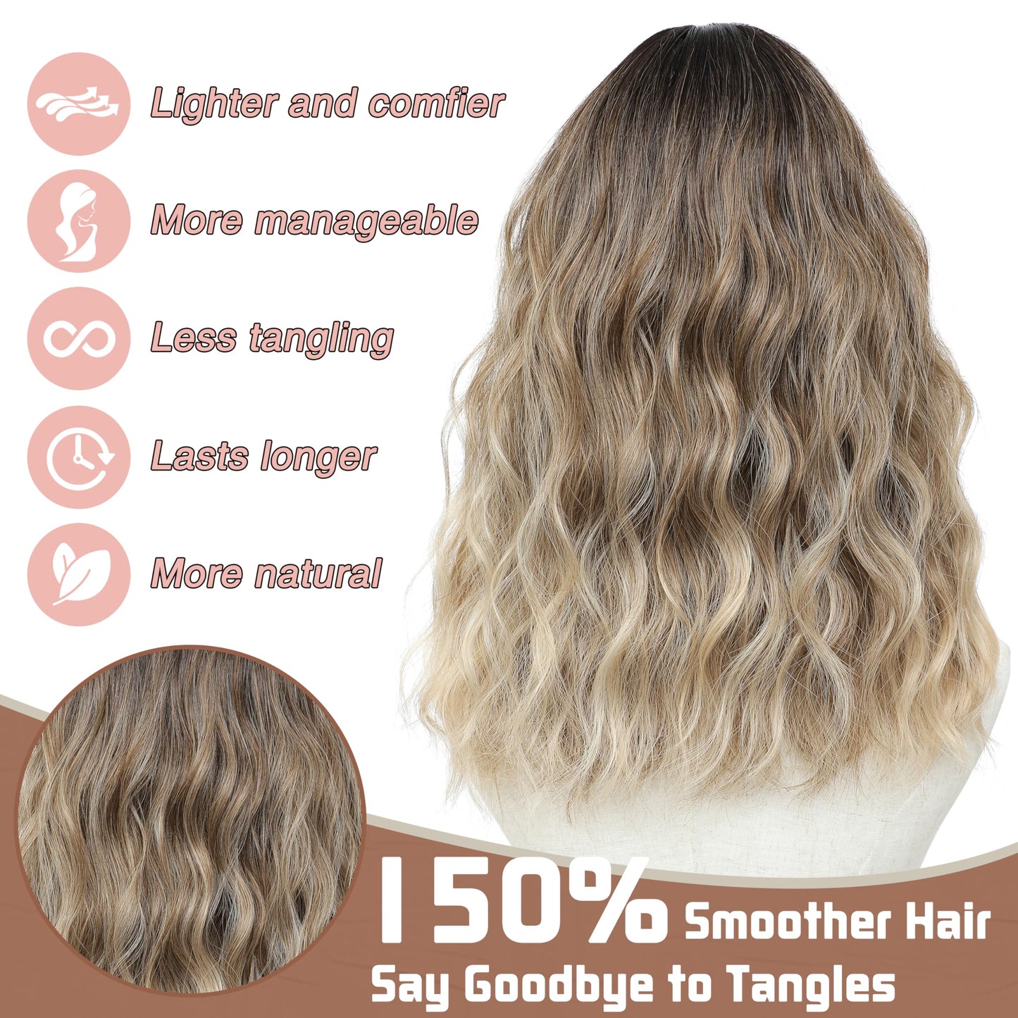 BUPPLER Ombre Blonde Wig 18 Inch Medium Length Wigs for Women Middle Part Synthetic Hair Wavy Wig with Upgraded Strands,Natural Hair Wig for Daily Party/Halloween Use 18Inch,Ombre Blonde